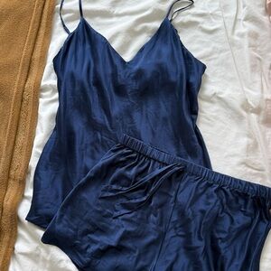 100% Mulberry Silk Blue Women's Pajama Set